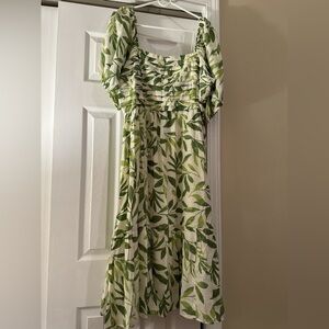 LC Lauren Conrad Green Leaf Midi Dress